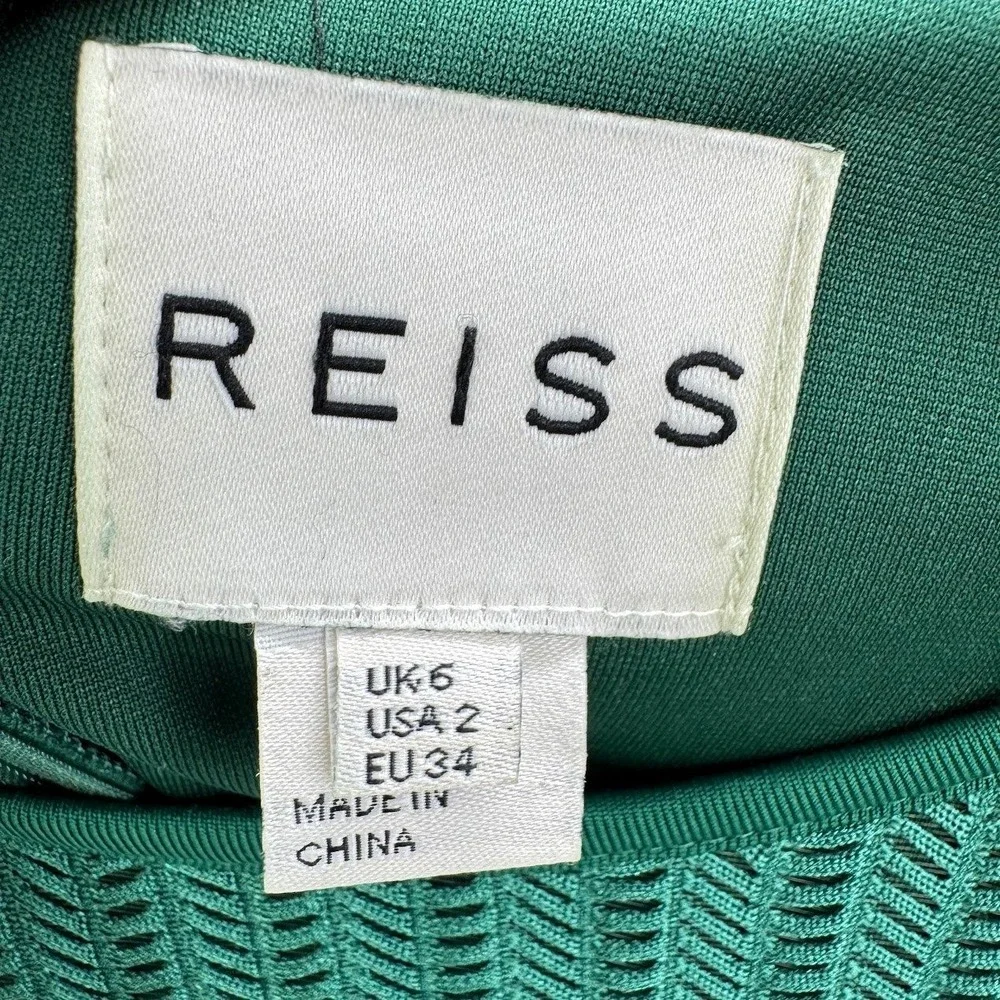 Reiss Chloey Emerald Green Textured Mesh Chevron Bodycon Mini Dress Size 2